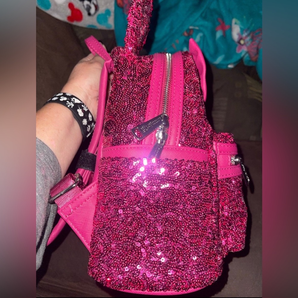 Disney parks Loungefly Magenta hot pink sequin backpack & ears - Picture 4 of 11